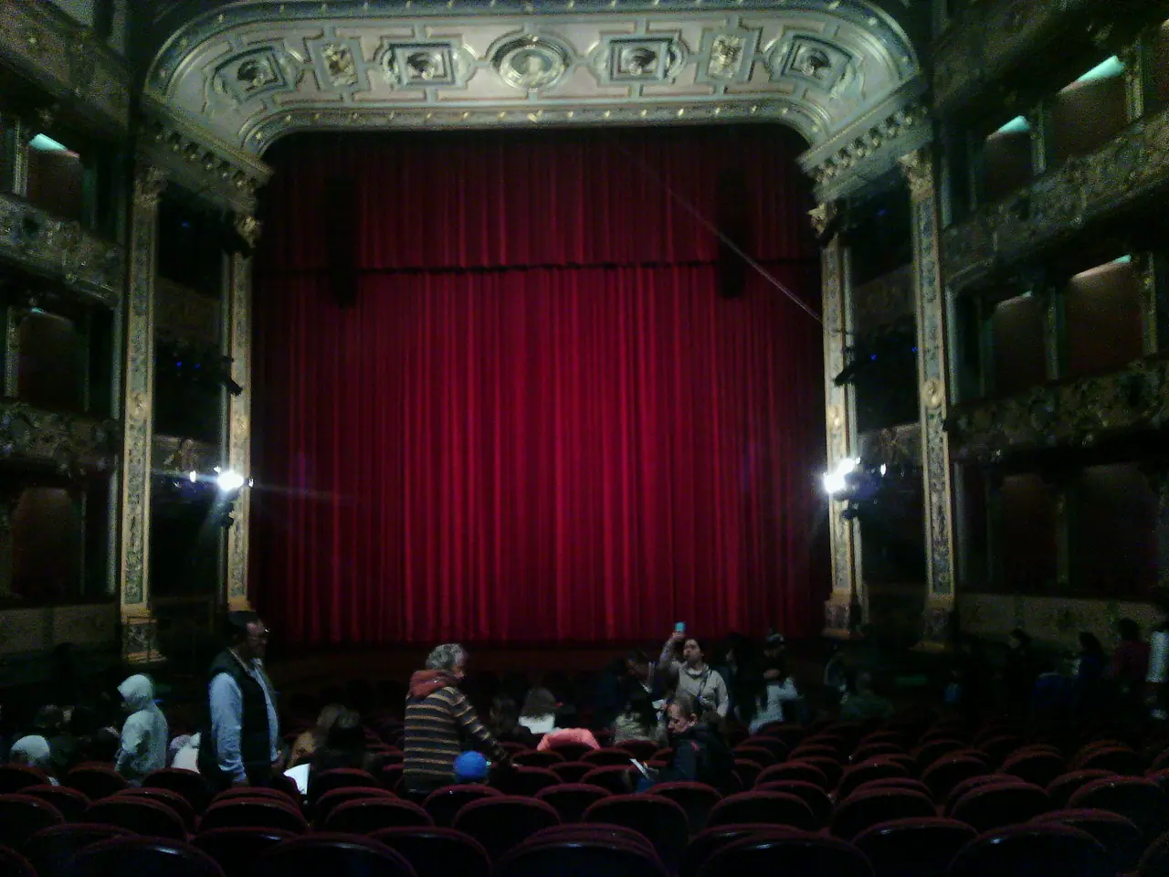 The stage of the Teatro Colón in Bogotá, with its red curtain